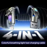 USB 4-in-1 Schnelllade-Kabel 30W | USB-C zu USB anti-verwickelndes Silikon RGB-LED Multi-Geräte-Kompatibilität und langlebig (2 m) - Grau